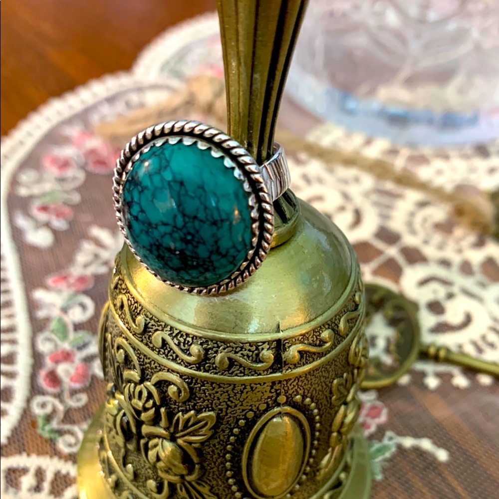 Elegant Turquoise Ring with Sterling Silver Band